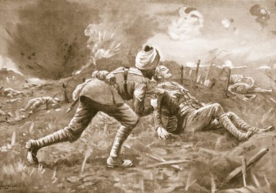 Lance-Naik Lala Drags a Wounded Officer to Shelter and Bandages His Wounds by George Derville Rowlandson